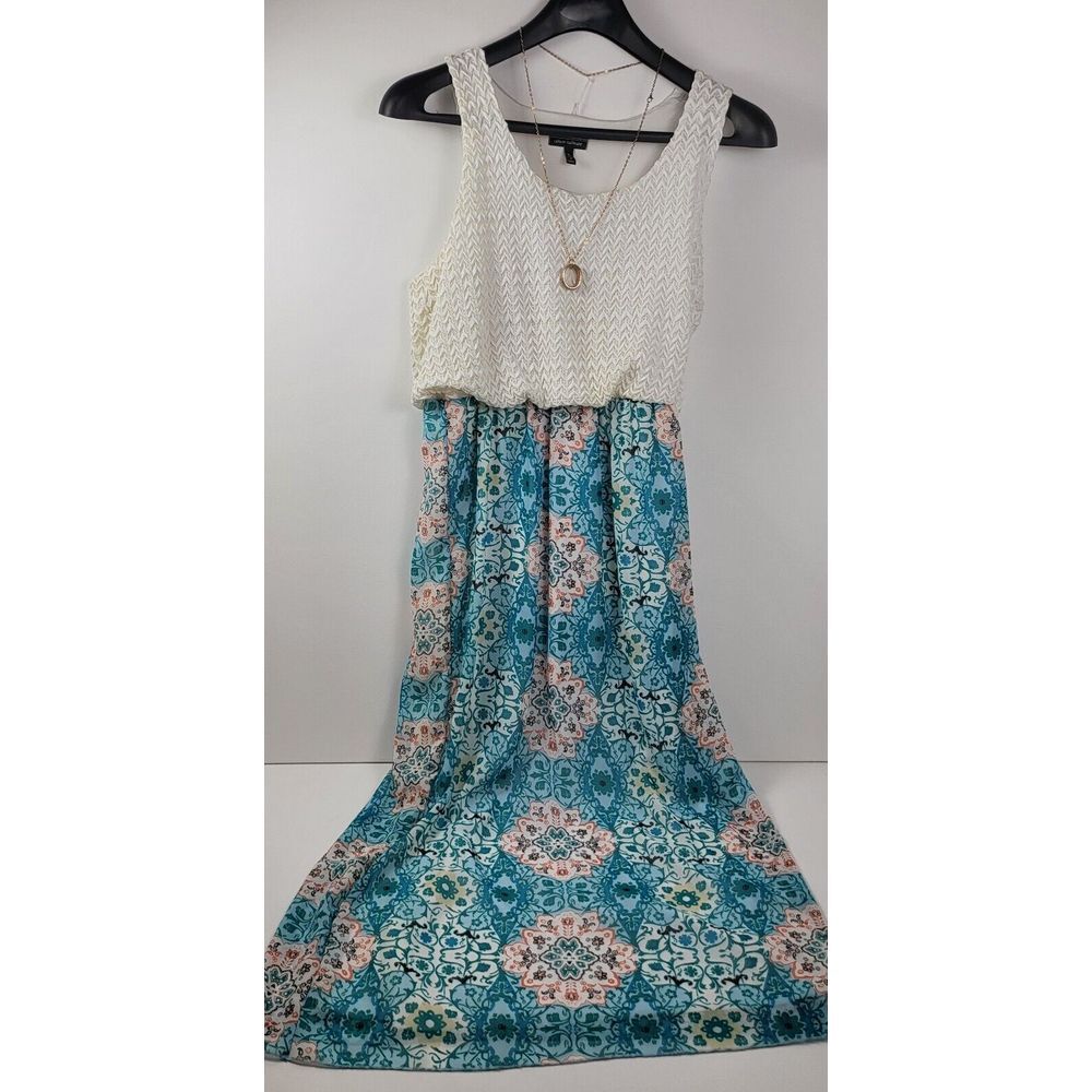 Allison Brittney Women's Maxi Dress Chevron Skirt w/ Crochet‎ White Top  size XL